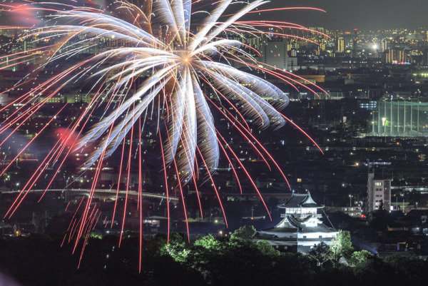 犬山城、花火