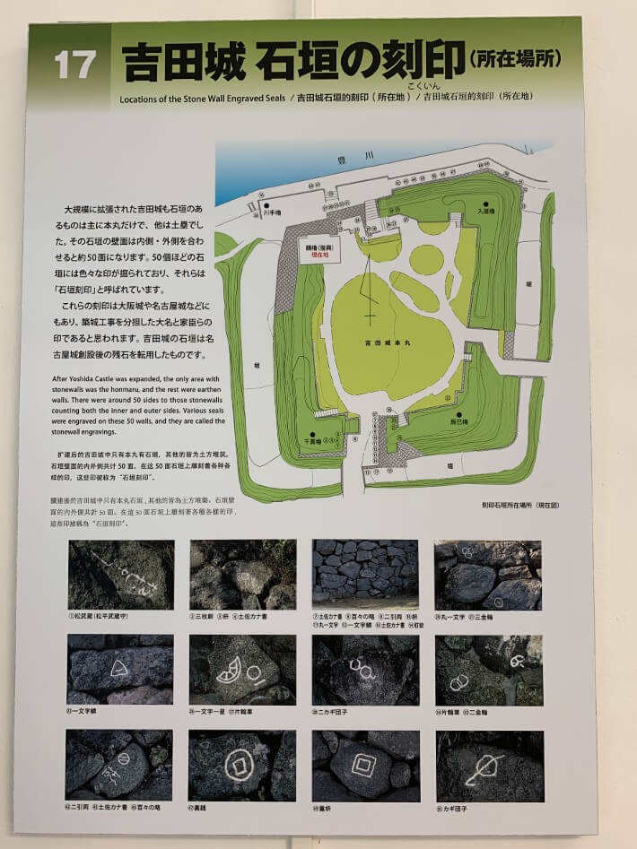 吉田城、石垣、刻印