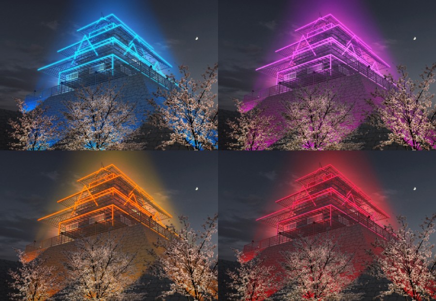 福岡城「幻の天守閣」ライトアップ