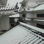 ㇿの渡櫓二階から見える台所櫓の屋根×雪