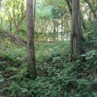 空堀から土橋を見上げる