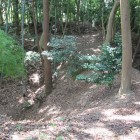 本曲輪虎口より土橋、堀、馬出を見る