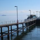 今津港のクルーズ船と竹生島（左奥）