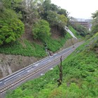 本丸側の大堀切、下は水郡線が走ってる