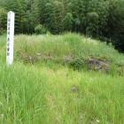 発掘で発見された天守台と標柱