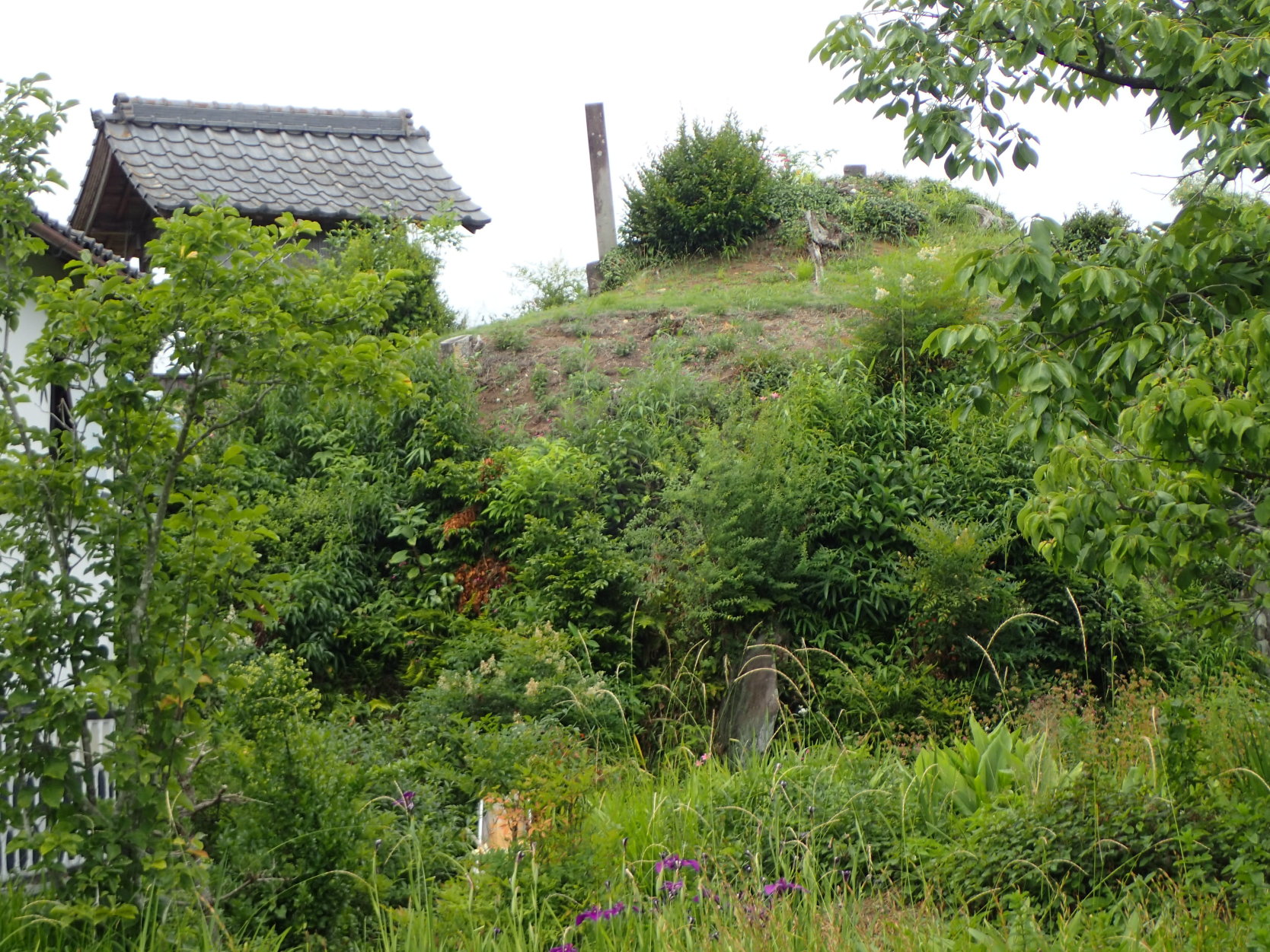 祠と城址碑(遠景)