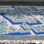 八代城復元俯瞰図、南内濠外の角地に