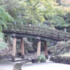 日本庭園木橋、水が無い状態