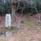 小川城址石碑と主郭の神社に続く石段