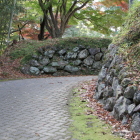 本丸北門跡の食違い石垣と奥に紅葉
