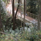 カゾノ屋敷跡の南東の土塁上から堀切に架かる引き橋跡を見おろす