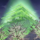 ③	幻の天守閣LEDライトアップ想像図（福岡市提供）
