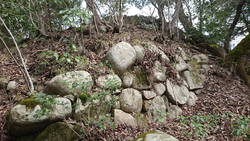 Ⅰ郭天守台。写真上方にもう一段上の石垣