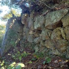 野面積みの石垣、奥は神社の石垣