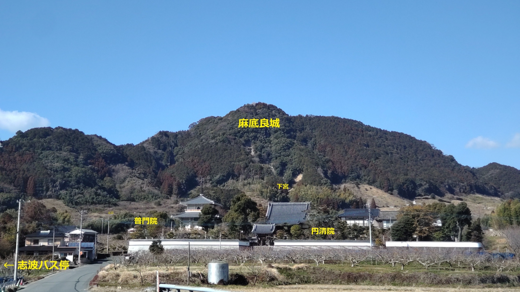 ①	麻底良山（山頂が麻底良城）