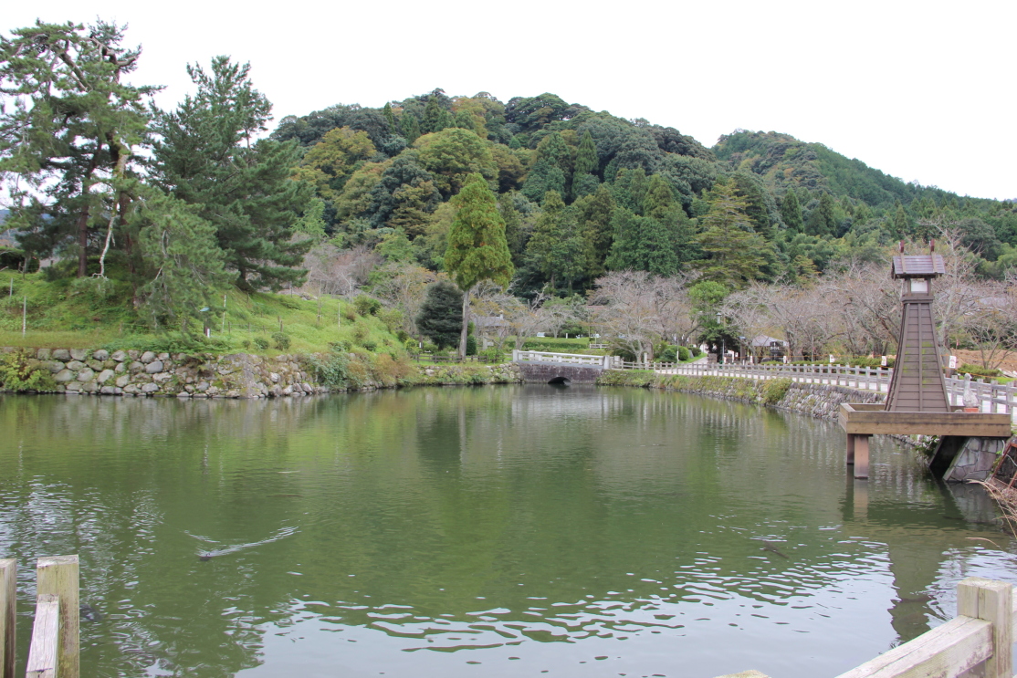 外濠越しの天守台跡の在る城山を望む
