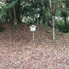 主郭の立札と奥の土塁