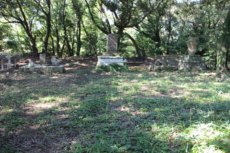 亀丸城西奥に石碑、誕生石群