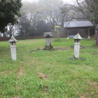 主郭内部と祠、奥に南側土塁