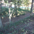 本丸北の土塁から北側の堀切を見る