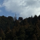 街道から足助城を見上げる