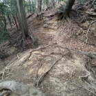 堀切の向こうに虎口、横矢掛の土塁