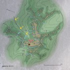 社山城縄張図黄色矢印が大手道