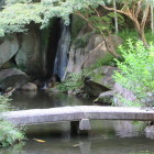 日本庭園の大滝と石橋