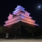 夜の天守。月も綺麗。